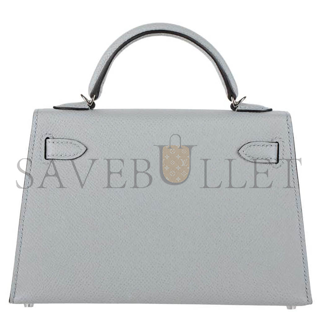 HERMÈS MASTER MINI KELLY II BLUE GLACIER EPSOM LEATHER PALLADIUM HARDWARE (19*12*5.5cm)